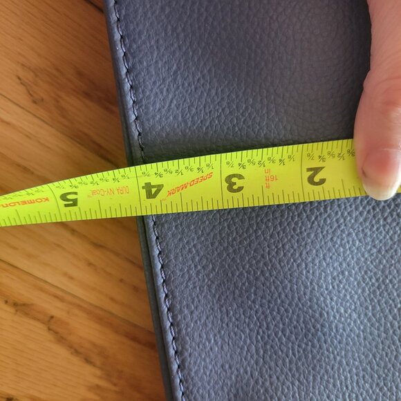 Joy Mangano Blue Leather Tote Bag With Brown Handles - Picture 10 of 12